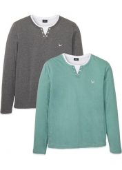 Shirt 2 w 1 (2 szt.), długi rękaw. Niebieskie bluzki z długim rękawem bonprix, l, bez wzorów, bez kołnierzyka, bez ramiączek. Za 149.99 zł.