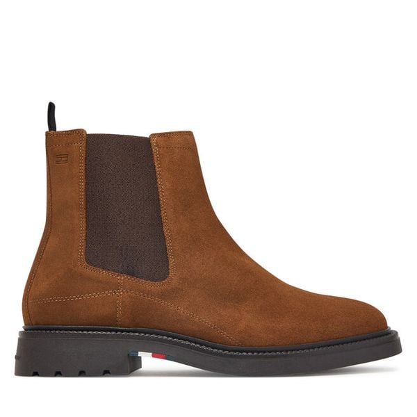 Sztyblety Tommy Hilfiger. Brązowe botki sznurowane Tommy Hilfiger, bez wzorów, bez obcasa, bez zapięcia. Za 649.99 zł.