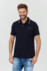 GUESS Granatowe polo Lyle. Niebieskie koszulki polo Guess, l, z aplikacjami, bez kołnierzyka, bez ramiączek. W wyprzedaży za 262.99 zł.