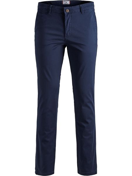 Jack & Jones Spodnie w kolorze granatowym rozmiar: W34/L32. Niebieskie spodnie materiałowe Jack & Jones, l, bez wzorów, z materiału. Za 35.35 zł.
