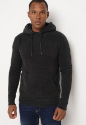 Granatowa Bluza z Wełną i Kapturem Ozdobiona Sznurkami Karitta. Niebieskie bluzy Born2be, l, bez wzorów, z jeansu. W wyprzedaży za 84.99 zł.