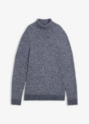 Sweter z golfem z czystej bawełny. Niebieskie golfy bonprix, m, bez wzorów, z bawełny, bez kołnierzyka, bez ramiączek. Za 109.99 zł.