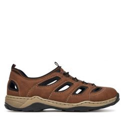 Sandały Rieker. Brązowe sandały Rieker, bez zapięcia. Za 349.99 zł.