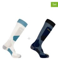 SALOMON Skarpety narciarskie (2 pary) "Access" w kolorze niebiesko-kremowym rozmiar: 36-38. Brązowe skarpety Salomon, bez wzorów, prążkowane. Za 69.58 zł.