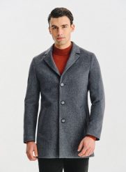 PAKO LORENTE – Szary płaszcz z wełną. Szare płaszcze Pako Lorente, na zimę, bez wzorów, z poliesteru, bez kaptura. Za 699.99 zł.