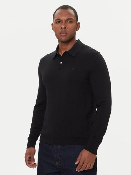 Calvin Klein Polo LV04LD319G Czarny Regular Fit. Czarne koszulki polo CALVIN KLEIN, m, bez wzorów, z wełny, bez kołnierzyka, bez ramiączek. Za 339.99 zł.