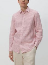 Lniana koszula regular fit - miedziany. Brązowe koszule Reserved, l, bez wzorów, bez kołnierzyka, bez ramiączek. Za 179.99 zł.