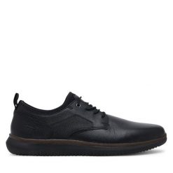 Półbuty Rieker. Czarne eleganckie półbuty Rieker, bez wzorów, bez obcasa, bez zapięcia. Za 389.99 zł.