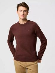 MESKI SWETER WRANGLER KNIT SWEATER MAHOGANY 112371538. Swetry nierozpinane Wrangler, m, bez wzorów, bez kołnierzyka, bez ramiączek. Za 159.99 zł.