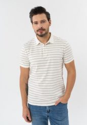 Polo w paski O-LANTIANO. Białe koszulki polo sportowe Volcano, na jesień, l, bez wzorów, z bawełny, bez kołnierzyka, bez ramiączek. Za 109.99 zł.