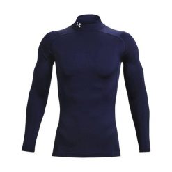Maillot de compression à manches longues Under Armour ColdGear Mock Bleu marine. Białe odzież kompresyjna Under Armour, s, bez wzorów, z elastanu, do biegania. Za 243.45 zł.