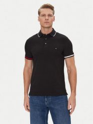 Tommy Hilfiger Polo Flag Cuff MW0MW38458 Czarny Slim Fit. Czarne koszulki polo Tommy Hilfiger, m, bez wzorów, z bawełny, bez kołnierzyka, bez ramiączek. Za 319.99 zł.