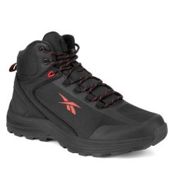 Trzewiki Reebok. Czarne botki sznurowane Reebok, bez wzorów, bez obcasa, bez zapięcia. Za 329.99 zł.