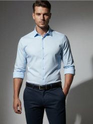 Gładka koszula basic - błękitny. Niebieskie koszule Sinsay, l, bez wzorów, bez kołnierzyka, bez ramiączek. Za 39.99 zł.