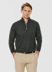 PAKO LORENTE – Grafitowy sweter męski ze stójką. Szare swetry nierozpinane Pako Lorente, na zimę, m, bez wzorów, z wełny, bez kołnierzyka, bez ramiączek. Za 199.99 zł.