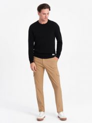 Spodnie męskie materiałowe REGULAR z kieszeniami cargo - jasnobrązowe V4 OM-PACG-0178 - XXL. Brązowe spodnie materiałowe Ombre Clothing, l, bez wzorów, z materiału. W wyprzedaży za 79.99 zł.