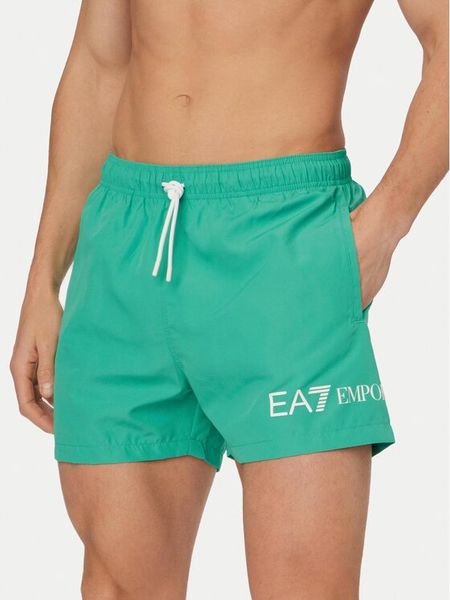 EA7 Emporio Armani Szorty kąpielowe 7M002000 AF13049 M7184 Zielony Regular Fit. Zielone kąpielówki EA7 Emporio Armani, m, bez wzorów, z syntetyku. Za 234.99 zł.