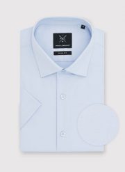 PAKO LORENTE – Niebieska koszula męska z krótkim rękawem. Niebieskie koszule Pako Lorente, m, bez wzorów, bez kołnierzyka, bez ramiączek. Za 69.99 zł.