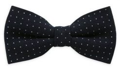 Granatowa Bawełniana Elegancka Mucha -EM Men's Accessories- Męska, w Białe Groszki, Kropki. Niebieskie krawaty i muchy Em men's accessories, bez wzorów, z bawełny. Za 59.99 zł.