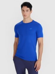 4F Koszulka do biegania szybkoschnąca męska - niebieska S/M. Niebieskie t-shirty 4F, m, bez wzorów, z dzianiny, bez kołnierzyka, bez ramiączek. Za 129.99 zł.