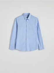 Koszula slim fit w drobną kratkę - jasnoniebieski. Niebieskie koszule Reserved, l, bez wzorów, z bawełny, bez kołnierzyka, bez ramiączek. W wyprzedaży za 79.99 zł.