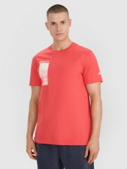 4F T-shirt regular z nadrukiem męski - czerwony XXL. Czerwone t-shirty 4F, m, bez wzorów, z bawełny, bez kołnierzyka, bez ramiączek. Za 59.99 zł.