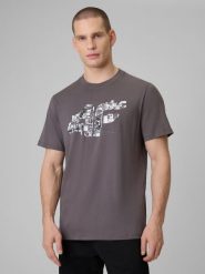 4F T-shirt regular z nadrukiem męski - szary 3XL. Szare t-shirty 4F, m, bez wzorów, z dzianiny, bez kołnierzyka, bez ramiączek. Za 59.99 zł.