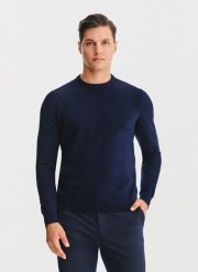 PAKO LORENTE – Granatowy bawełniany sweter z kaszmirem. Niebieskie swetry nierozpinane Pako Lorente, na jesień, m, bez wzorów, z bawełny, bez kołnierzyka, bez ramiączek. Za 199.99 zł.