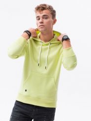 Bluza męska z kapturem BASIC - limonkowa V8 OM-SSBN-0120 - XL. Żółte bluzy Ombre Clothing, l, bez wzorów, z bawełny, z kapturem. Za 34.79 zł.