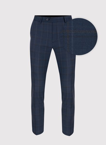 PAKO LORENTE – Granatowe spodnie garniturowe w kraciasty deseń. Niebieskie eleganckie spodnie Pako Lorente, z lycry. Za 299.99 zł.