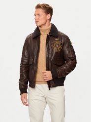 Aeronautica Militare Kurtka skórzana 242PN952PL147 Brązowy Regular Fit. Brązowe kurtki Aeronautica Militare, m, bez wzorów, ze skóry, bez kaptura. Za 4,789.00 zł.