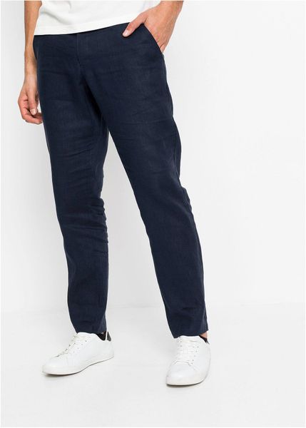 Spodnie chinosy z czystego lnu, regular fit, straight. Białe eleganckie spodnie bonprix, m, klasyczne. Za 219.99 zł.