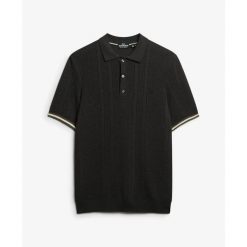 Polo z teksturowanej dzianiny Superdry. Czarne koszulki polo Superdry, m, bez wzorów, z dzianiny, bez kołnierzyka, bez ramiączek. Za 278.45 zł.