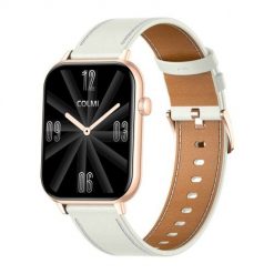 Smartwatch COLMI C28 Złoty + biały skórzany pasek. Białe zegarki smartwatch Colmi, bez wzorów. Za 149.00 zł.