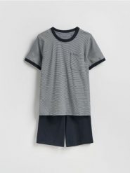 Dwuczęściowa piżama w paski - granatowy. Niebieskie piżamy Reserved, l, bez wzorów, z bawełny, bez ramiączek. Za 89.99 zł.