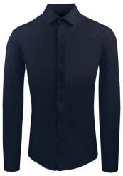 Męska Koszula z Dzianinowej Tkaniny - Krój Taliowany - Granat. Niebieskie koszule Pazzani, m, bez wzorów, z bawełny, bez kołnierzyka, bez ramiączek. Za 199.00 zł.