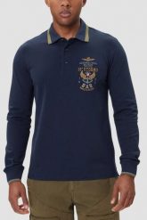 AERONAUTICA MILITARE Granatowy bawełniany męski longsleeve polo, Rozmiar XL. Niebieskie bluzki z długim rękawem Aeronautica Militare, m, bez wzorów, z bawełny, bez kołnierzyka, bez ramiączek. Za 569.99 zł.
