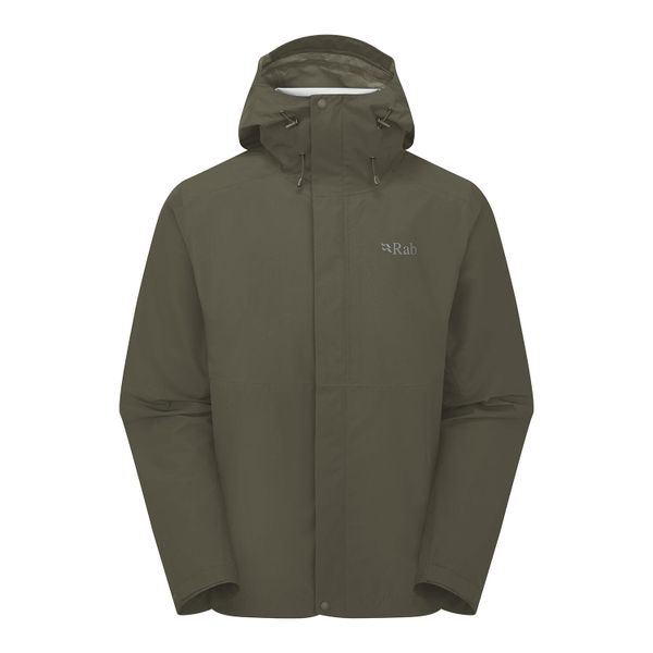 Kurtka przeciwdeszczowa męska Rab Downpour Jacket z kapturem. Zielone kurtki RAB, l, bez wzorów, z poliamidu, z kapturem. Za 629.99 zł.