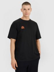 4F T-shirt oversize z nadrukiem męski - czarny XL. Czarne t-shirty 4F, m, bez wzorów, z bawełny, bez kołnierzyka, bez ramiączek. Za 69.99 zł.