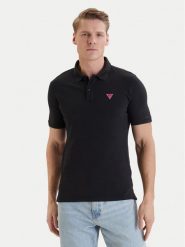 Guess Polo F6GP03 K9WF1 Czarny Slim Fit. Czarne koszulki polo Guess, l, z aplikacjami, z bawełny, bez kołnierzyka, bez ramiączek. Za 282.99 zł.