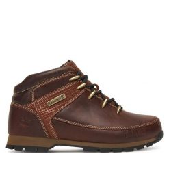Trzewiki Timberland. Brązowe botki sznurowane Timberland, bez wzorów, bez obcasa, bez zapięcia. Za 599.99 zł.