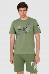 AERONAUTICA MILITARE Zielony t-shirt męski. Zielone t-shirty Aeronautica Militare, m, bez wzorów, bez kołnierzyka, bez ramiączek. W wyprzedaży za 239.99 zł.