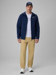 4F Spodnie casual męskie - beżowe L. Brązowe spodnie materiałowe 4F, do pracy, l, bez wzorów, z bawełny, biznesowe. Za 169.99 zł.