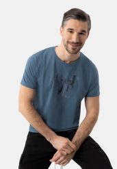 Bawełniana koszulka z printem T-TURF. Niebieskie t-shirty Volcano, l, bez wzorów, z bawełny, bez kołnierzyka, bez ramiączek. Za 59.99 zł.