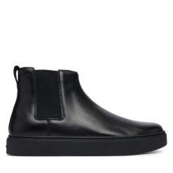 Sztyblety Calvin Klein. Czarne botki sznurowane CALVIN KLEIN, bez wzorów, bez obcasa, bez zapięcia. Za 649.99 zł.