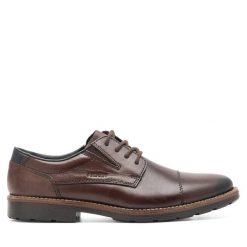 Półbuty Rieker. Brązowe eleganckie półbuty Rieker, bez wzorów, bez obcasa, bez zapięcia. Za 419.99 zł.