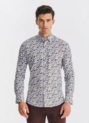 PAKO LORENTE – Biała koszula w kwiaty. Białe koszule Pako Lorente, xxl, bez wzorów, z bawełny, bez kołnierzyka, bez ramiączek. Za 299.99 zł.