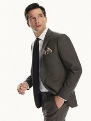 Marynarka slim fit z wełną - ciemnobrązowy. Brązowe garnitury Reserved, l, bez wzorów, z tkaniny. Za 459.99 zł.