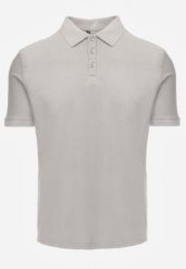 Szara Gładka Koszulka Polo o Klasycznym Kroju Sinopea. Szare koszulki polo Born2be, l, bez wzorów, z jeansu, bez kołnierzyka, bez ramiączek. Za 79.99 zł.