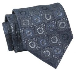 Klasyczny, Szeroki Krawat Męski CHATTIER - Granat w Duże Kwiaty. Niebieskie krawaty i muchy Chattier, bez wzorów, z tkaniny. Za 49.00 zł.